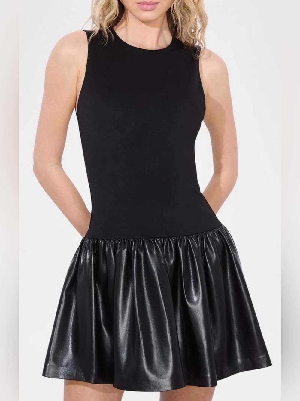 Alice + Olivia Black Sleeveless Peplum Dress with Faux Leather Skirt
